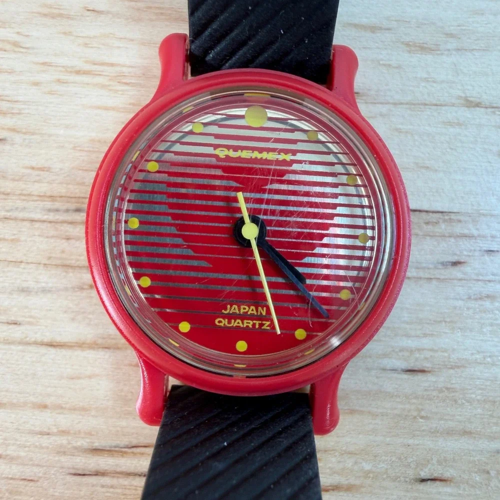 Vintage Quemex Japan Quartz Watch Red Resin Black Strap New Old Stock 80s 90s